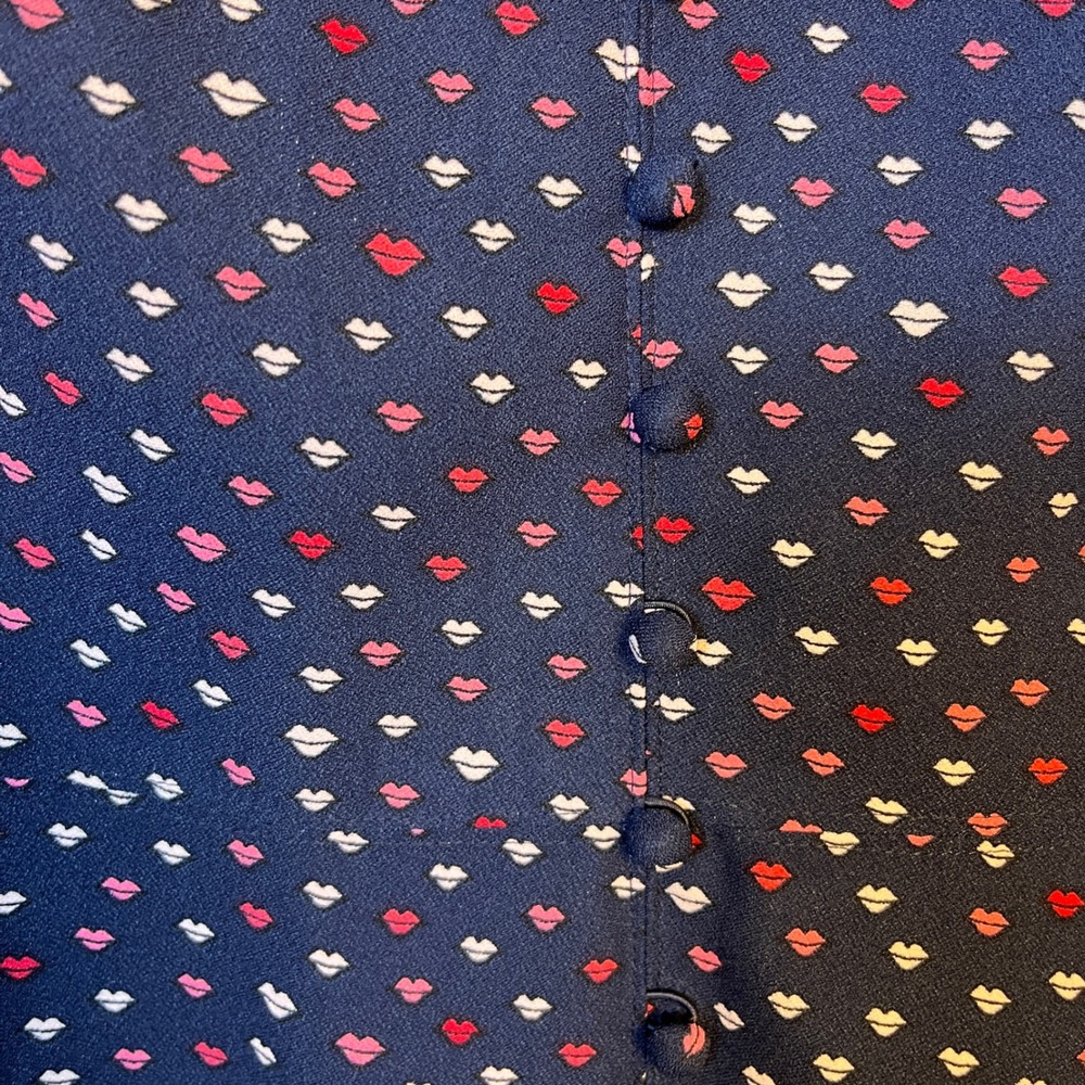 Kate Spade New York Navy Lip Lips Crepe Print Button Front Long Sleeve Dress 6 - Picture 3 of 8